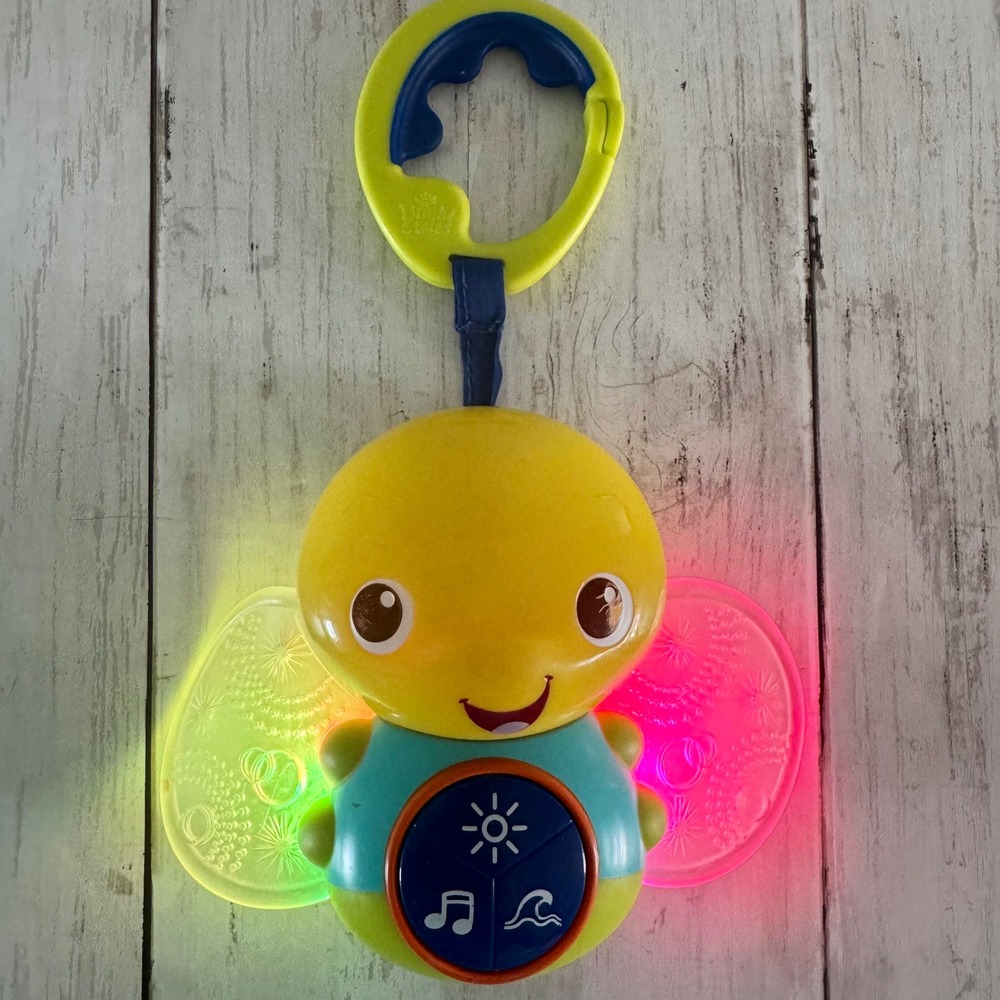 RARE Bright Starts Beaming Buggie Light-up Musical Bee Stroller Toy Yellow Blue